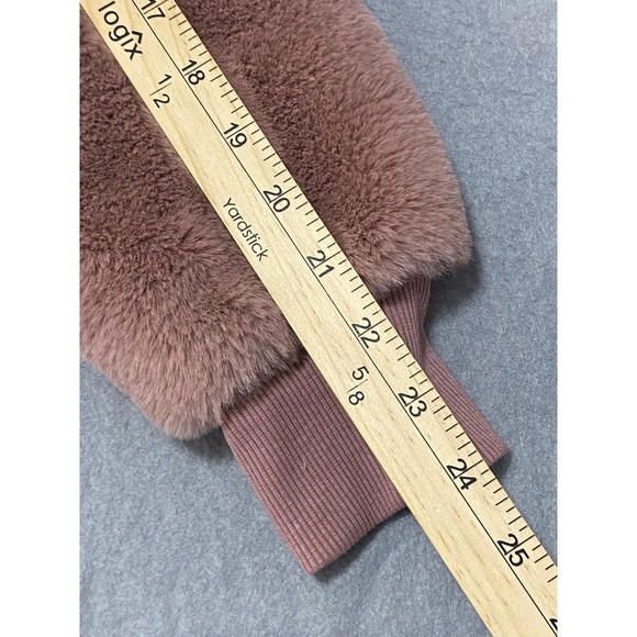 Athleta Faux Fur Hooded Bomber Jacket Dusty Rose Pink XXS Zip Up Cozy Warm - Picture 5 of 11